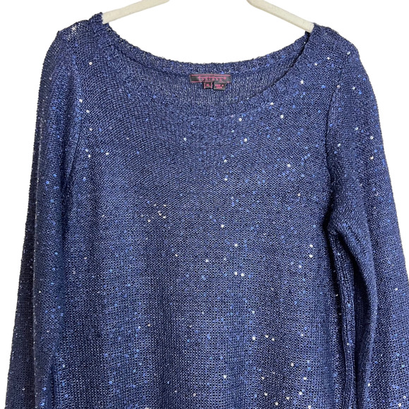 Fontana Womens Lightweight Tunic Sweater M/L Blue All Over Sequins - Picture 2 of 6